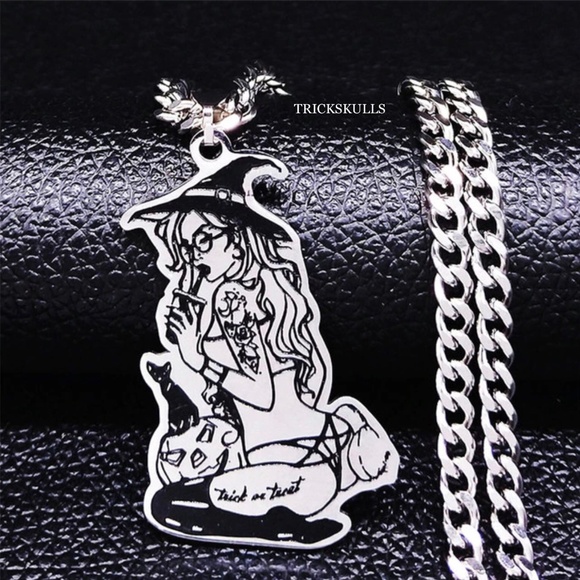 TRICKSKULLS Jewelry - Witch Goddess Modern Punk Gothic Wiccan Stainless Streetwear 50cm Cuban Chain